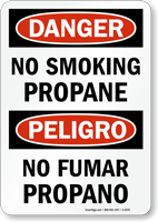 Danger No Smoking Propane Bilingual Sign
