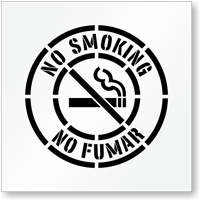 Bilingual No Smoking Floor Stencil with Graphic