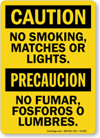 No Smoking, Matches Or Lights Bilingual Sign
