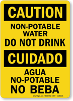 Bilingual Non-Potable Water Do Not Drink Sign