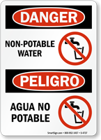 Danger Non-Potable Water Peligro Agua No Potable Sign