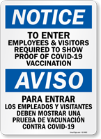 Notice: To Enter Employees and Visitors Required to Show Proof of Vaccination