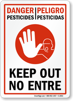 Bilingual Danger Pesticides Keep Out Sign