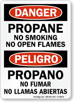 Bilingual Propane No Smoking No Open Flames Sign