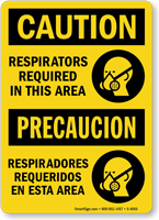 OSHA Caution Bilingual Respirators Required Sign
