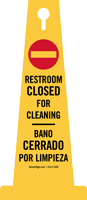 Bilingual restroom Closed for Cleaning, Bano Cerrado Por Limpieza 4 sided Safety Cone Sign