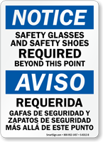 Bilingual Notice Safety Glasses Shoes Required Sign