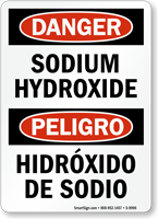 Bilingual Sodium Hydroxide Hidróxido De Sodio Sign
