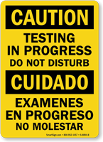 Bilingual Testing In Progress Do Not Disturb Sign