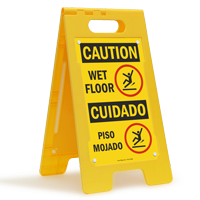 Bilingual Caution Wet Floor, Piso Mojado Standing Sign