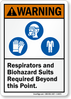 Respirator And Biohazard Suits Required ANSI Warning Sign