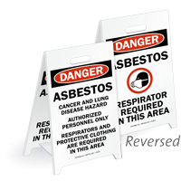 Asbestos & Respirator Required Reversible Fold Ups Floor Sign