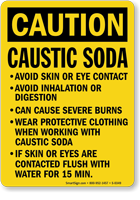 Caution Caustic Soda Avoid Contact Sign