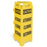 Caution: Attendant Cleaning Restroom Trifold Floor Sign