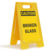 Caution Broken Glass Free-Standing Sign