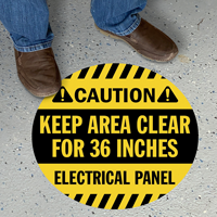 CAUTION   Electrical Panel   Keep Area Clear for 36 Inches, Circle Floor Sign