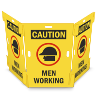 Caution: Men Working w/ Graphic Interlocking Barricade Sign