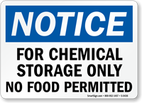 Notice Chemical Storage Food Permitted Sign
