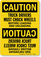 Truck Drivers Must Chock Wheels Caution Mirror Sign