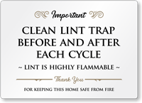 Clean Lint Trap Before After Each Cycle Airbnb Sign