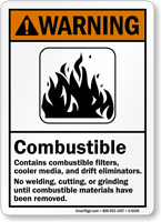 Combustible No Welding, Cutting, Grinding ANSI Warning Sign