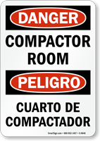 Bilingual Compactor Room / Cuarto De Compactador Sign