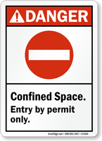 Confined Space Entry By Permit Danger Sign