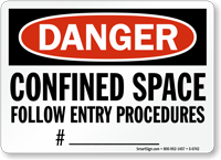 Danger Confined Space Entry Procedures Sign