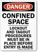 Confined Space Lockout and Tagout Procedures Sign