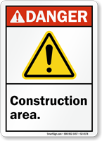 Construction Area ANSI Danger Sign With Graphic