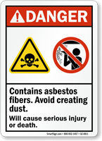 Contain Asbestos Fibers Cause Injury ANSI Danger Sign