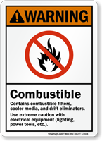 Combustible Use Extreme Caution With Electrical Equipment Sign