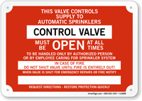 Control Valve Fire Sprinkler Identification Sign