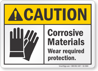 Corrosive Materials ANSI Caution Sign