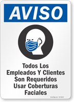 Customers Required To Wear Face Coverings Spanish Sign