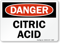 OSHA Danger Citric Acid Sign