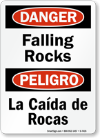 Falling Rocks Bilingual Sign