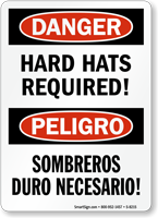Danger Hard Hats Required Bilingual Sign