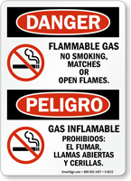 Danger No Smoking Flammable Gas Bilingual Sign