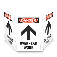 Danger: Overhead Work with Upright Arrow Interlocking Barricade Sign