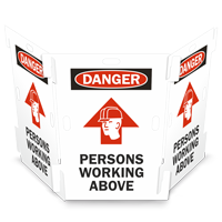 Danger: Persons Working Above with Up Arrow Interlocking Barricade Sign