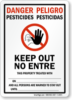 Bilingual Danger Pesticides, Keep Out No Entre Sign