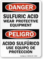Danger Sulfuric Acid Wear Protective Equipment Bilingual Sign
