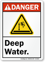Deep Water ANSI Danger Sign With Graphic