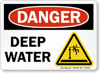 Deep Water OSHA Danger Sign With Graphic