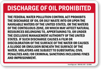 Discharge Oil Prohibited, US Water Pollution Act Sign