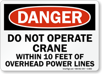 Danger Operate Crane Power Lines Sign
