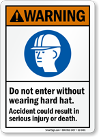 Do Not Enter Without Hard Hat Warning Sign