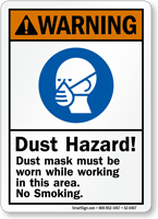Dust Hazard! Mask Be Worn While Working Sign