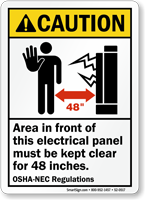 Electrical Panel Keep Clear 48 Inches Caution Sign